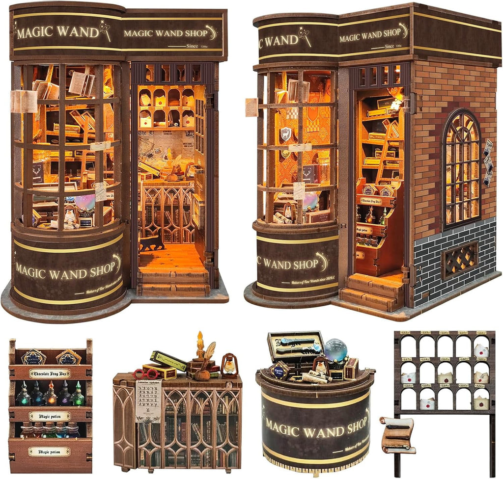 Book Nook Kit, DIY Miniature Magic Series 3D Wooden Puzzles with LED Lights for Adults and Teens, Gifts for Family, Friends(Magic Wand Shop)
