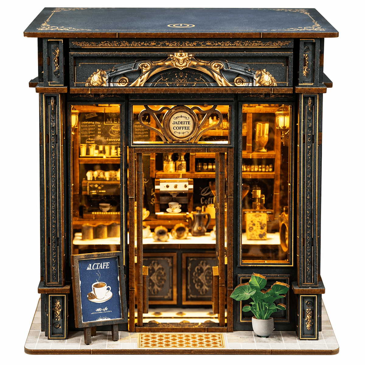 MOJINO Book Nook Kit for Adults, Green Crystal Cafe DIY Miniature House Kit, 3D Wooden Puzzle with LED Light, Christmas & New Year Gift for Book Lovers