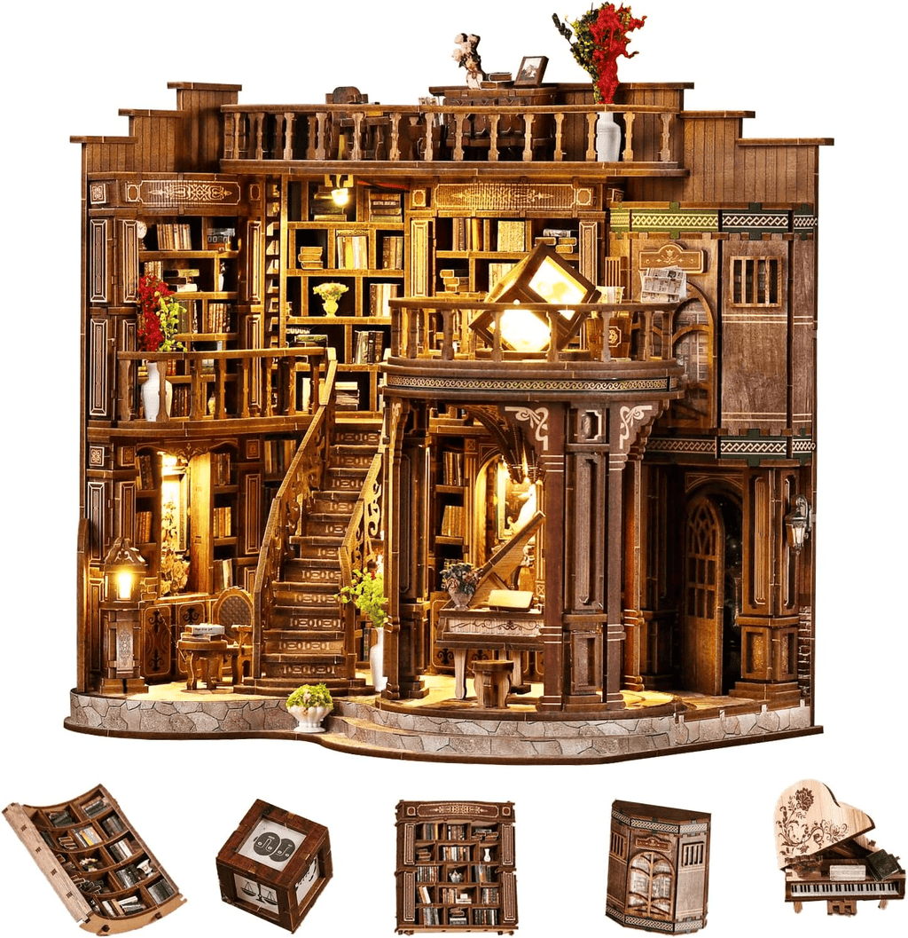 Book Nook Kit, Qissep DIY Miniature Dollhouse Book Nook Kit, Model Kits Craft Kits for Adults, 3D Wooden Puzzle Book Nook Craft Bookshelf Decor, Craft Kits for Family Friends Birthday Christmas