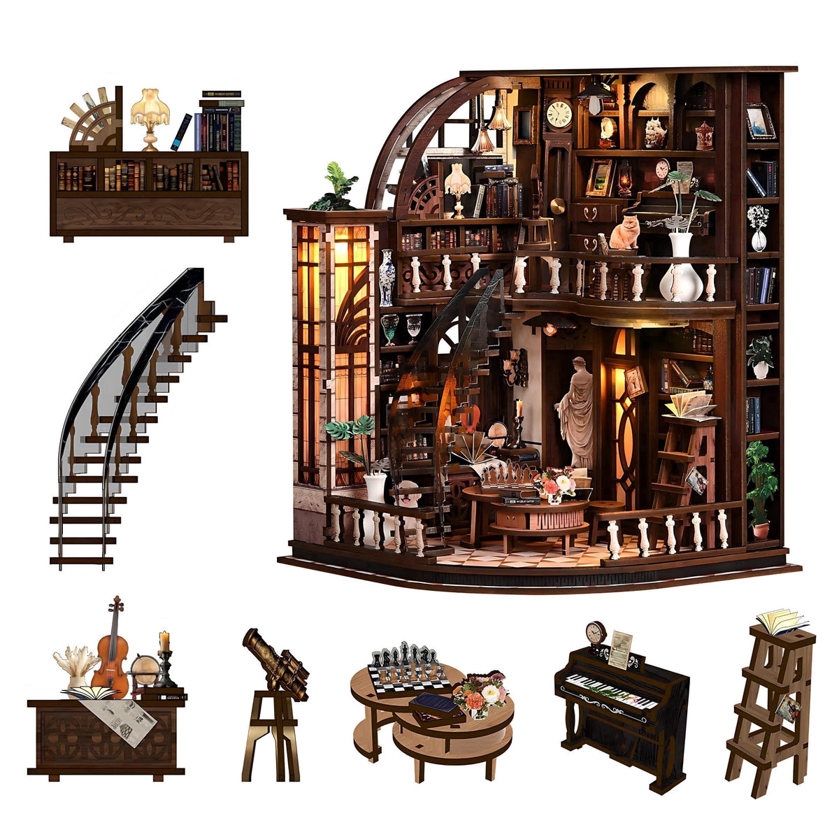 Book Nooks for Adults, DIY 3D Wooden Puzzle Miniature House Book Nook Kit,with Led Light, Model Kits Craft Kits for Adults, Home Decor & Gift (Dreamy Book Hall)