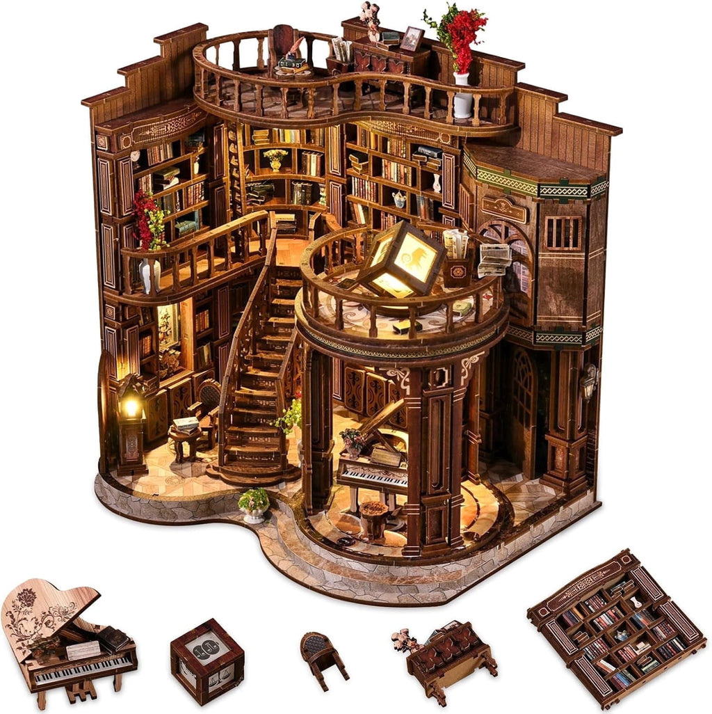 Book Nooks for Adults, DIY 3D Wooden Puzzle Miniature House Book Nook Kit,with Led Light, Model Kits Craft Kits for Adults, Home Decor & Gift (Dreamy Book Hall)