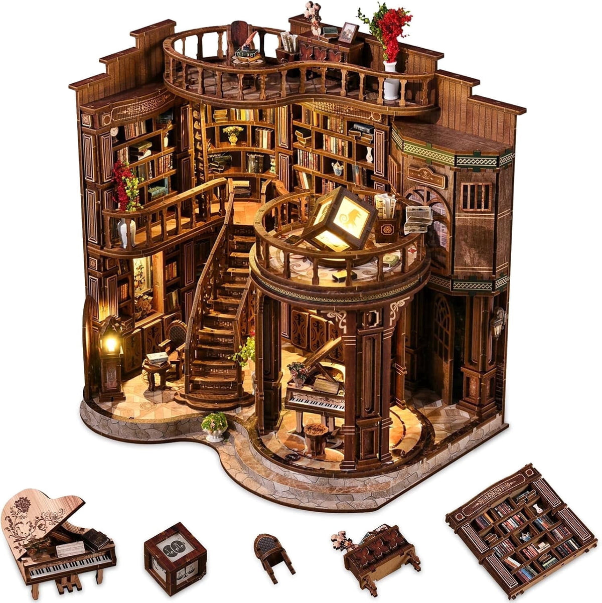 Book Nooks for Adults, DIY 3D Wooden Puzzle Miniature House Book Nook Kit,with Led Light, Model Kits Craft Kits for Adults, Home Decor & Gift (Dreamy Book Hall)