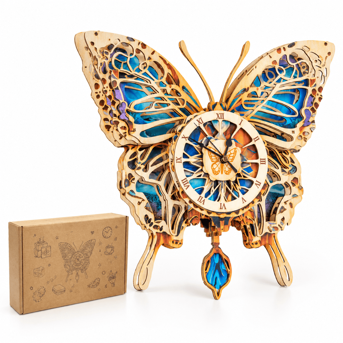 Butterfly Clock 3D Wooden Puzzle Clock DIY Mechanical Craft Kit for Adults Teens