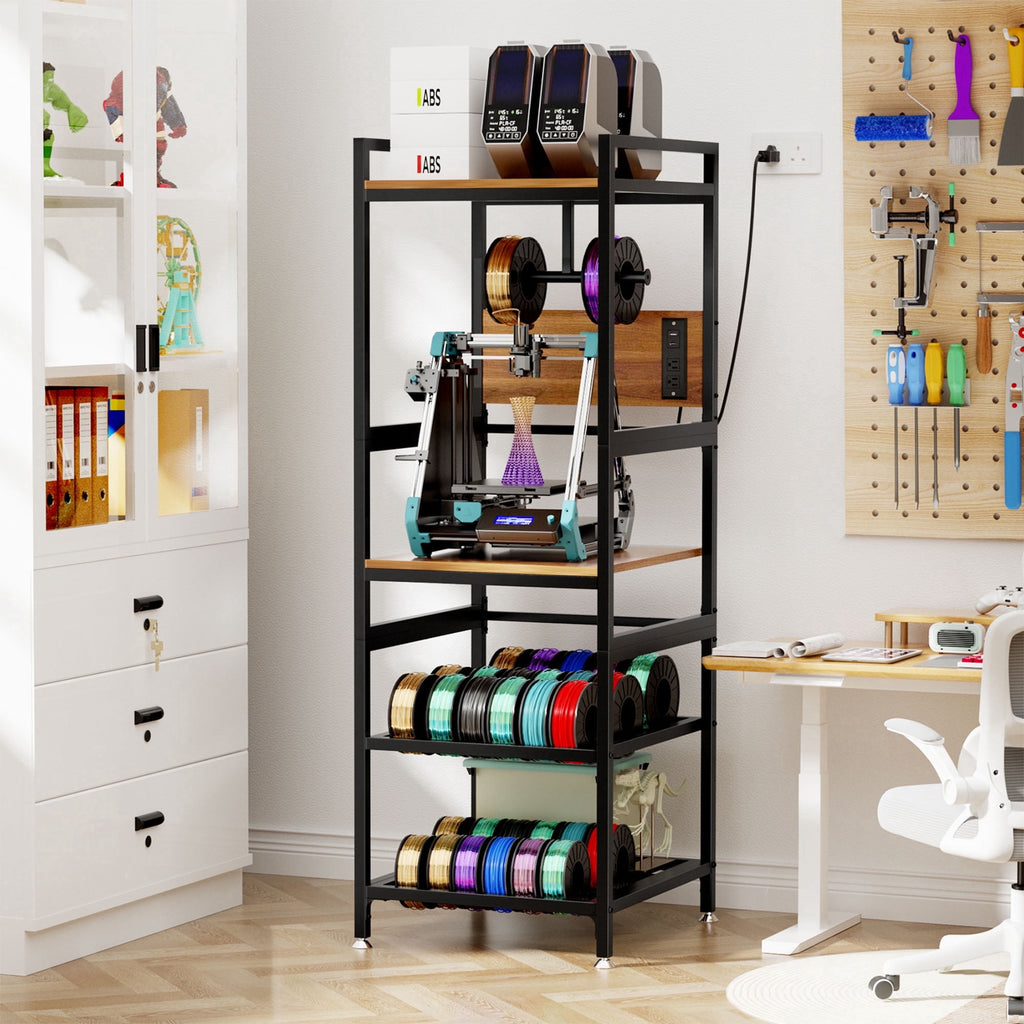 CQSXDA 3D Printer Stand with Filament Storage and Built-in Power Panel, Metal Frame Open Workstation for Home & Workshop