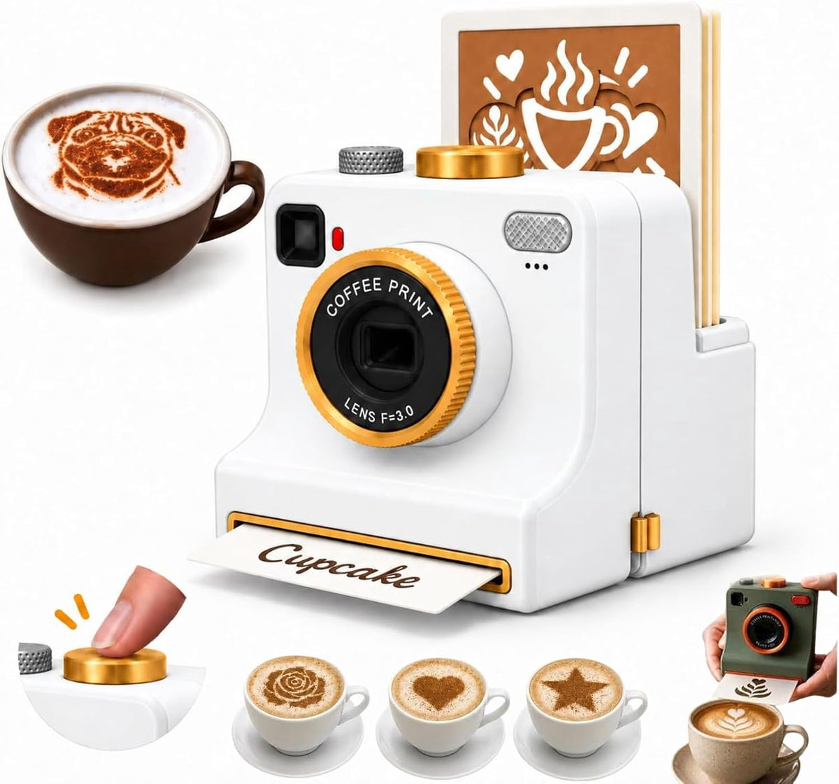 Coffee Printer Machine, 3D Latte Art Coffee Printer , Edible Ink Pre‑Set Pattern Printer for Coffee Foam, Gift for Coffee Enthusiasts