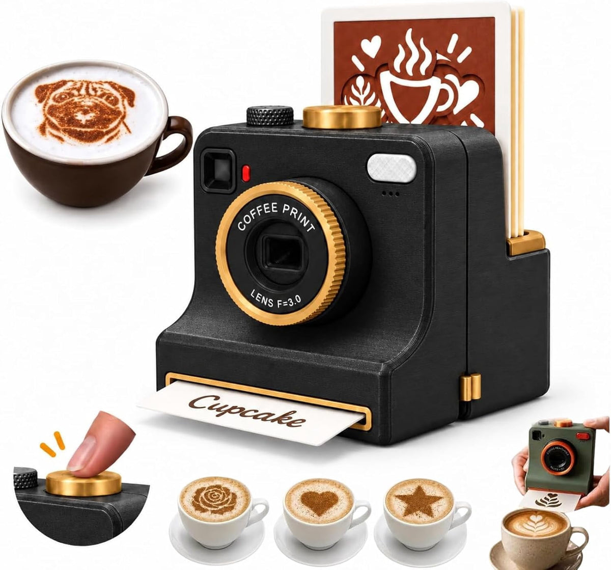 Coffee Printer Machine, 3D Latte Art Coffee Printer , Edible Ink Pre‑Set Pattern Printer for Coffee Foam, Gift for Coffee Enthusiasts