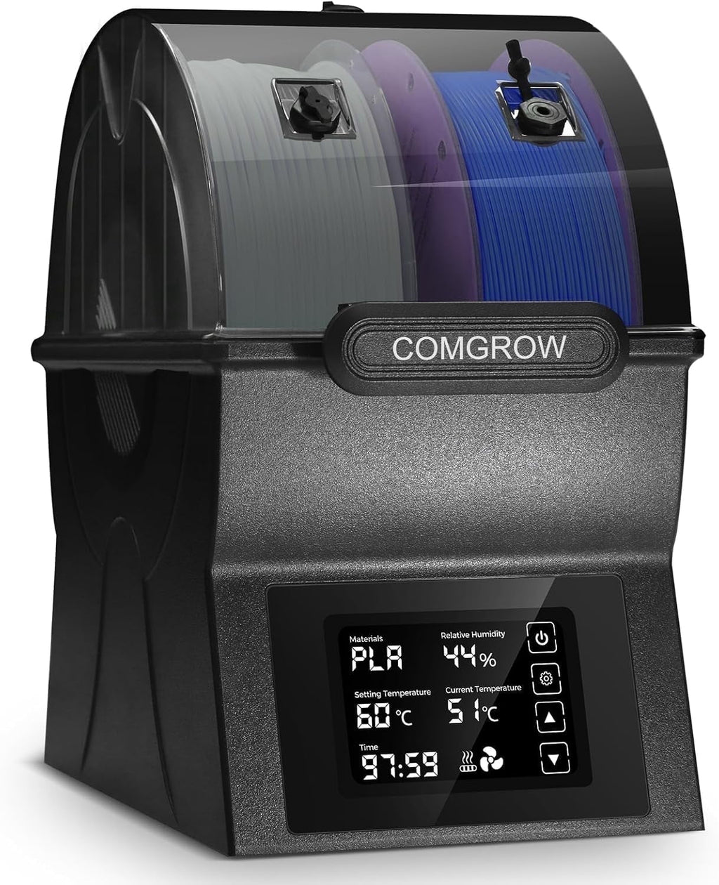 Comgrow Filament Dryer Box, SH02 Filament Dehydrator with PTC Fast Heater and Touch Screen, 3D Printer Filament Sealed Storage Box with 2 Spools Holder Compatible with PLA PETG TPU ABS 1.75/2.85mm