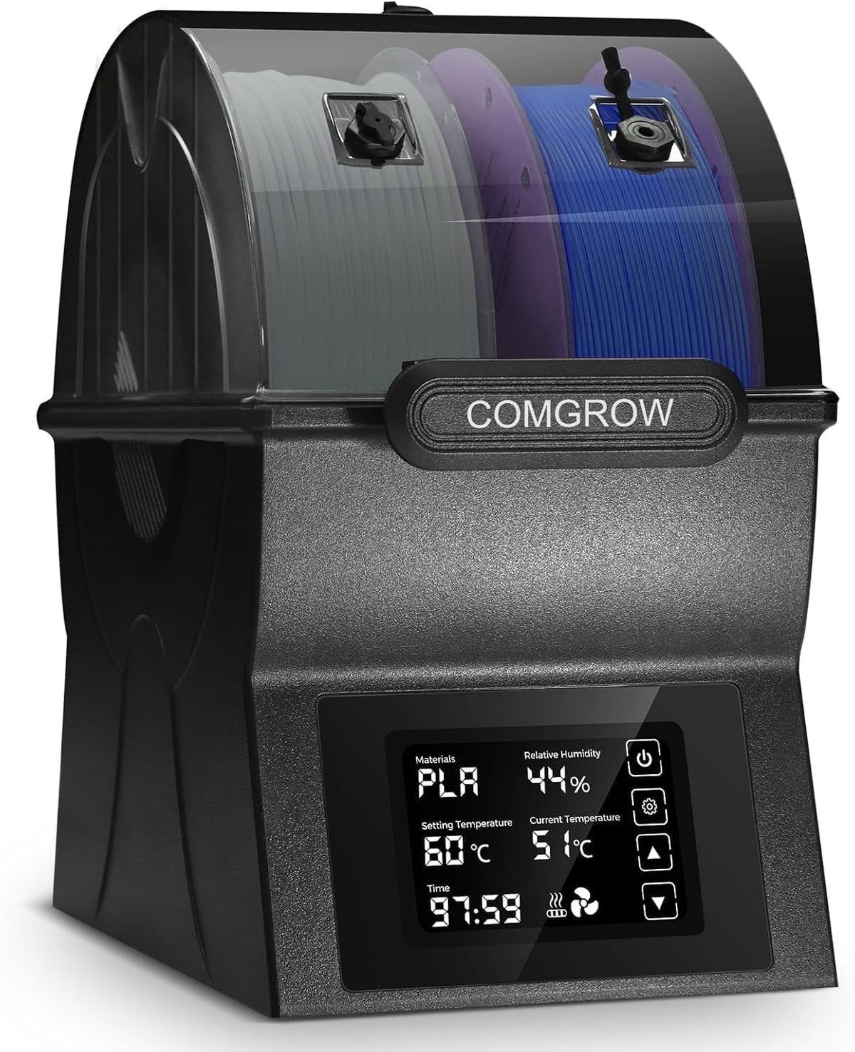 Comgrow Filament Dryer Box, SH02 Filament Dehydrator with PTC Fast Heater and Touch Screen, 3D Printer Filament Sealed Storage Box with 2 Spools Holder Compatible with PLA PETG TPU ABS 1.75/2.85mm