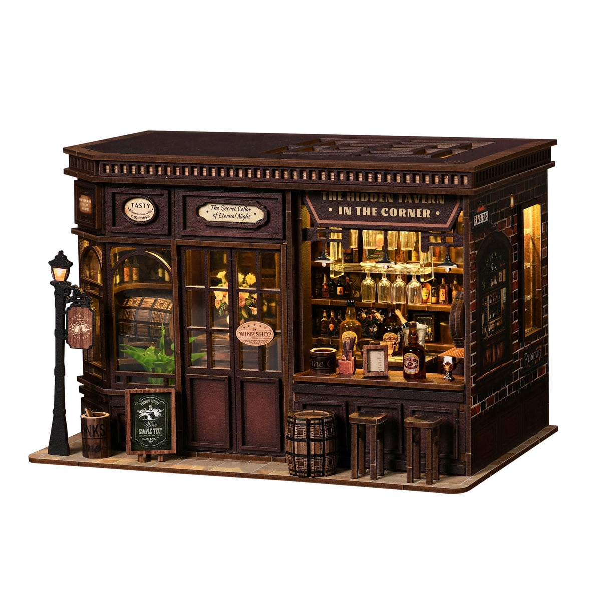 DIY Book Nook Kit with LED Light,Forest Tea Book Club Miniature House Bookshelf Insert Decor, 3D Wooden Puzzle Dollhouse Craft Kit for Adults Teens, Book Lover Gift