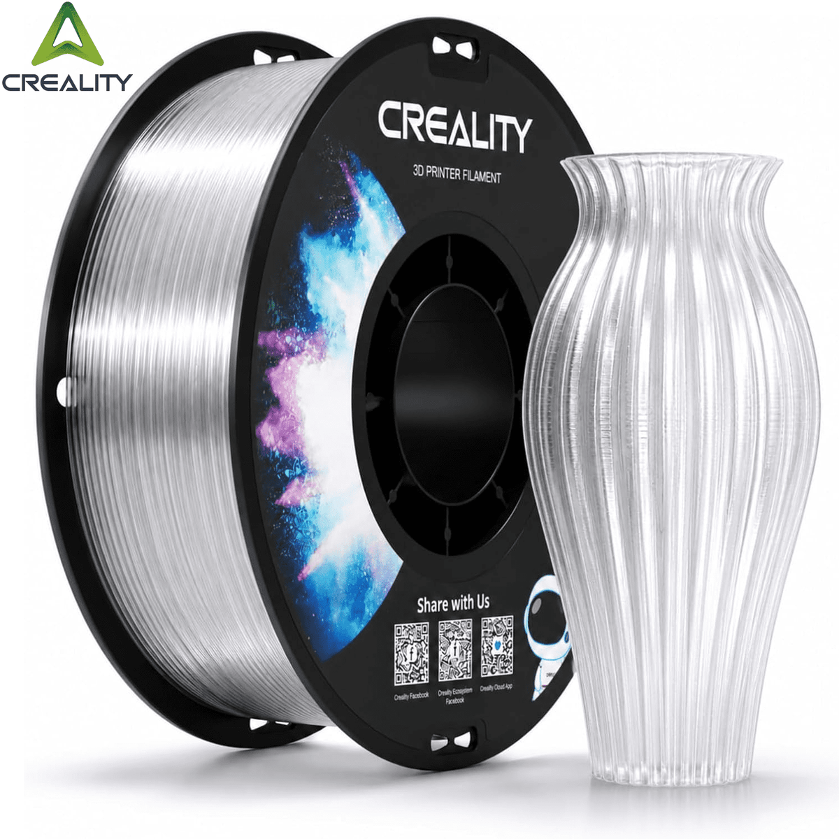 Creality PETG 3D Printer Filament 1.75mm 1kg/2.2lbs Non-Toxic Strong Toughness Filament Accuracy +/-0.02mm, White