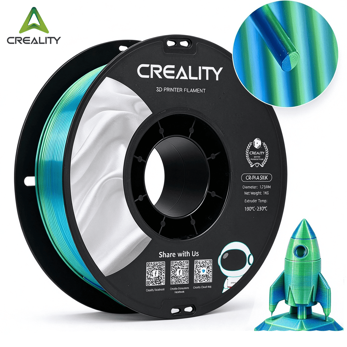 Creality 3D Printing Silk PLA Filament Gold Shiny 1.75mm Filaments Dimensional Accuracy +/- 0.03 mm 2.2lbs for 3D Printers
