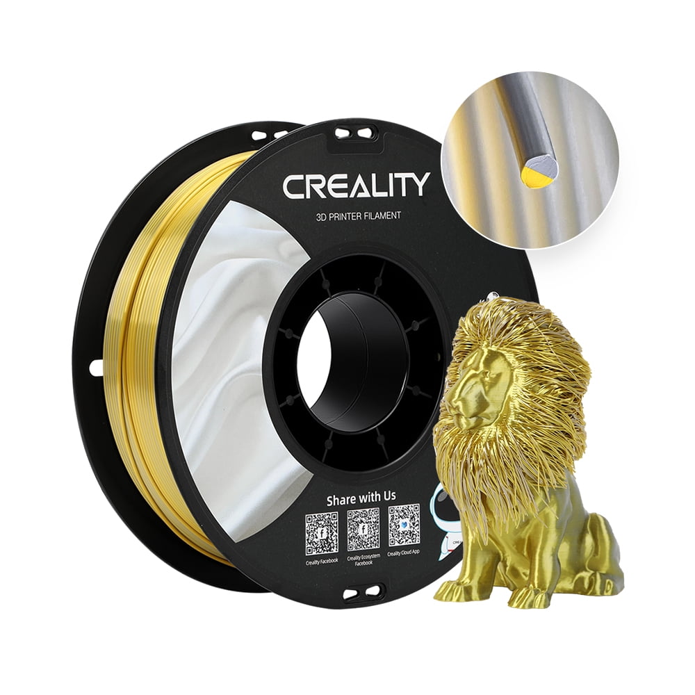 Creality 3D Printing Silk PLA Filament Gold Shiny 1.75mm Filaments Dimensional Accuracy +/- 0.03 mm 2.2lbs for 3D Printers
