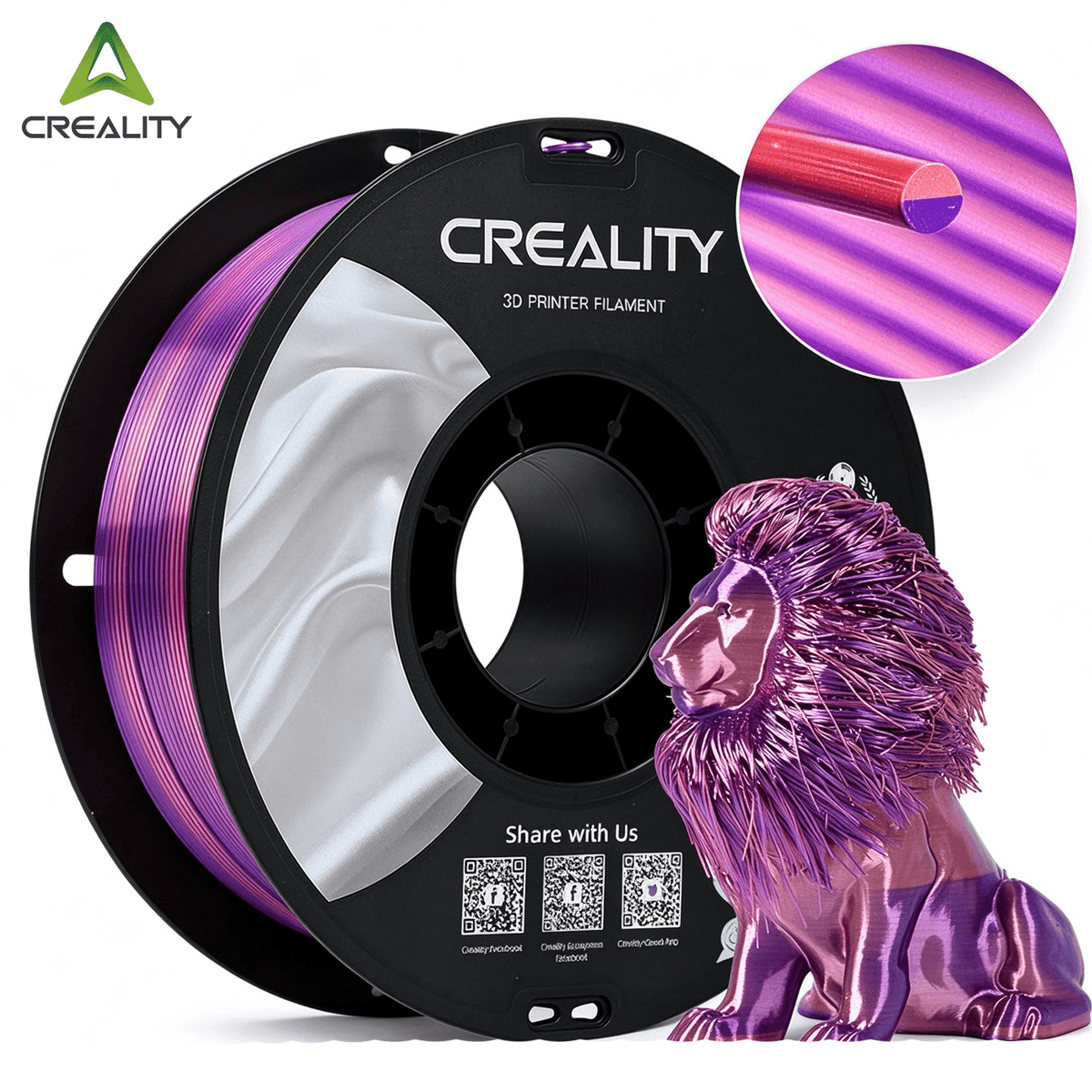 Creality 3D Printing Silk PLA Filament Gold Shiny 1.75mm Filaments Dimensional Accuracy +/- 0.03 mm 2.2lbs for 3D Printers