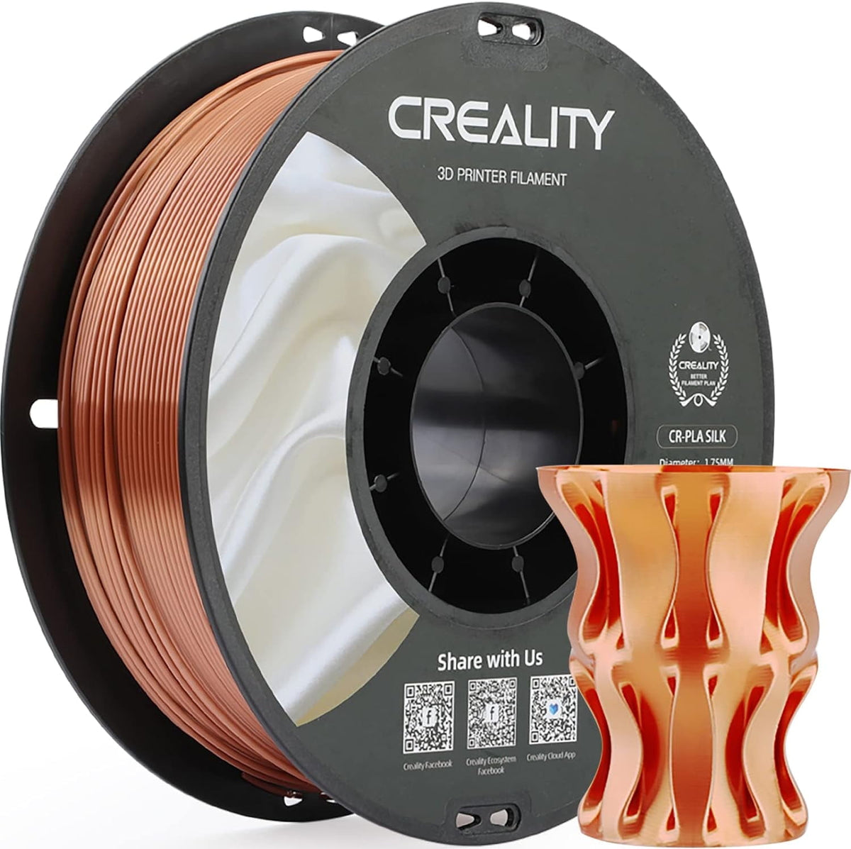 Creality 3D Printing Silk PLA Filament Gold Shiny 1.75mm Filaments Dimensional Accuracy +/- 0.03 mm 2.2lbs for 3D Printers