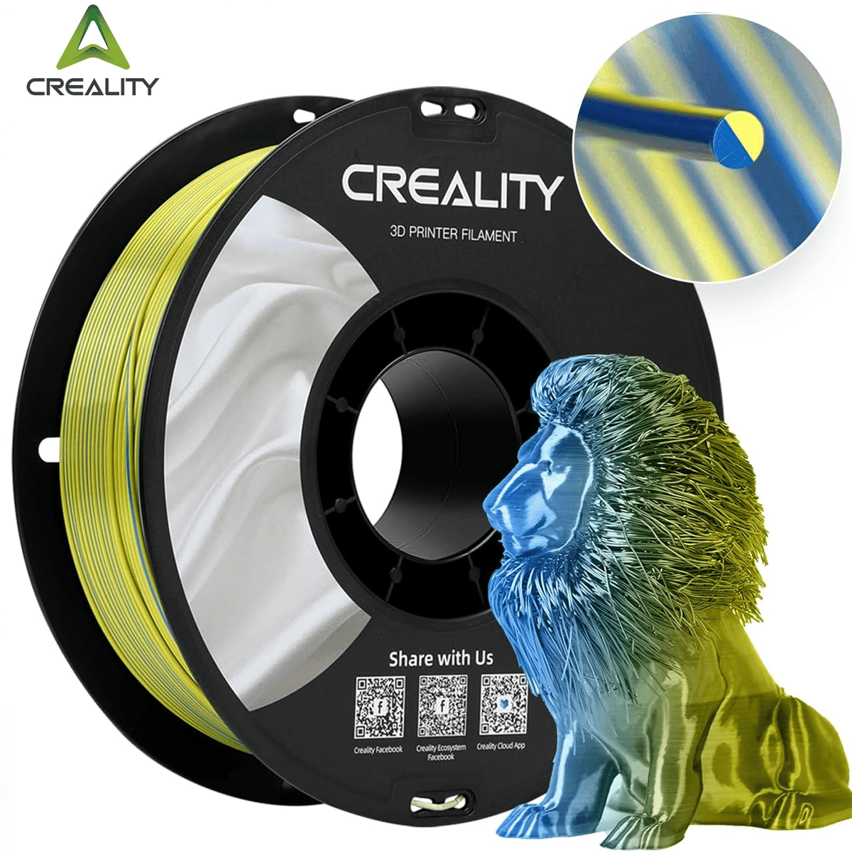 Creality 3D Printing Silk PLA Filament Gold Shiny 1.75mm Filaments Dimensional Accuracy +/- 0.03 mm 2.2lbs for 3D Printers