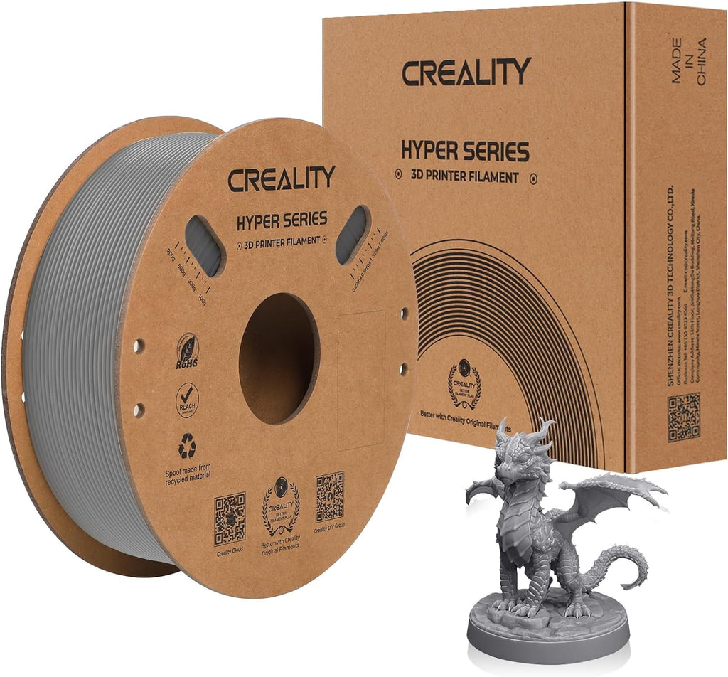Creality Hyper ABS Filament 3D Printer Filament 1.75mm 350mm/s High-Speed Printing Dimensional Accuracy ± 0.05 mm 2.2lbs Compatible with Most 3D Printers, Grey