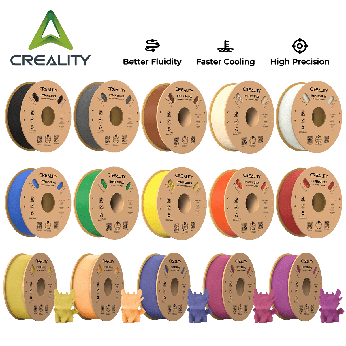 15 Pack Creality Hyper PLA 1.75 mm Filament Fast 30-600mm/s Smooth Extrusion for Most 3D Printer 15kg/33lbs,15 Colors