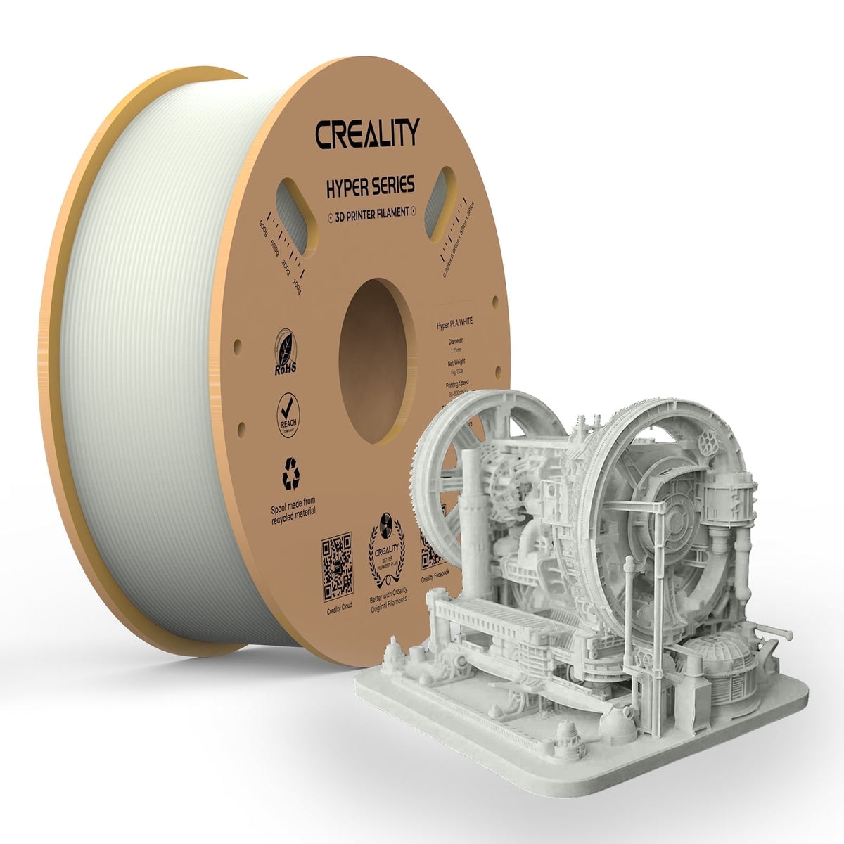 Creality Hyper PLA Filament 3D Printer Filament 600mm/s Higher Toughness High-Speed Printing Dimensional Accuracy +/- 0.03mm 1kg(2.2lbs) Compatible with Most 3D Printers, Complexion