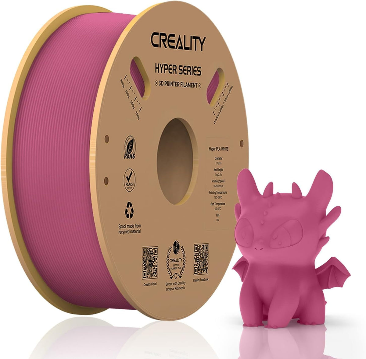 Creality Hyper PLA Filament 3D Printer Filament 600mm/s Higher Toughness High-Speed Printing Dimensional Accuracy +/- 0.03mm 1kg(2.2lbs) Compatible with Most 3D Printers, Complexion