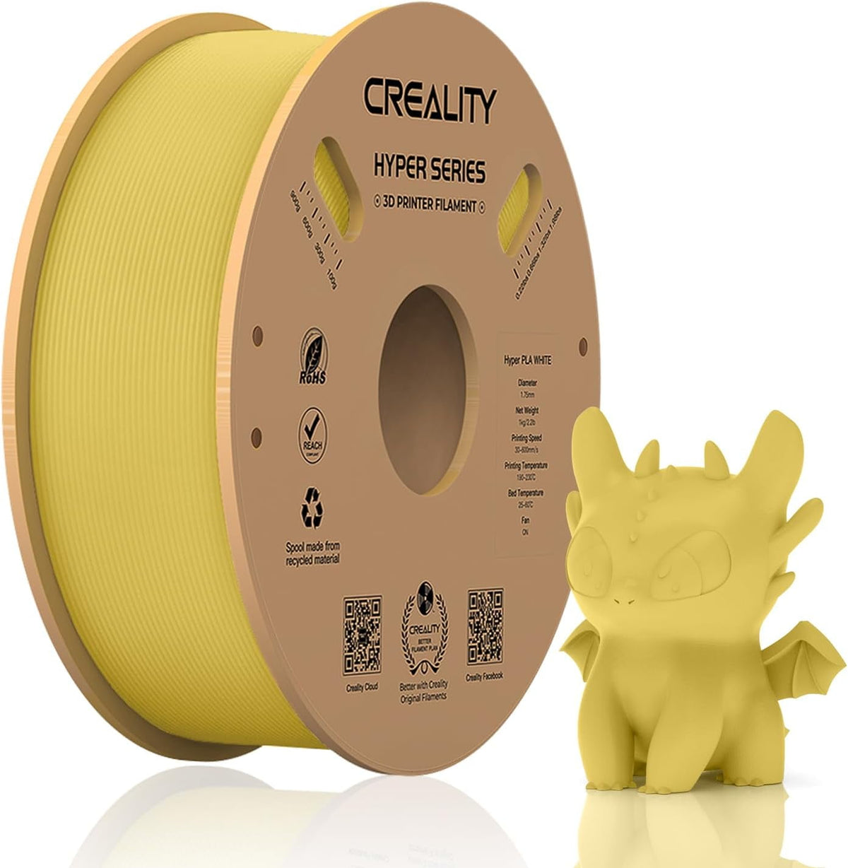 Creality Hyper PLA Filament 3D Printer Filament 600mm/s Higher Toughness High-Speed Printing Dimensional Accuracy +/- 0.03mm 1kg(2.2lbs) Compatible with Most 3D Printers, Complexion