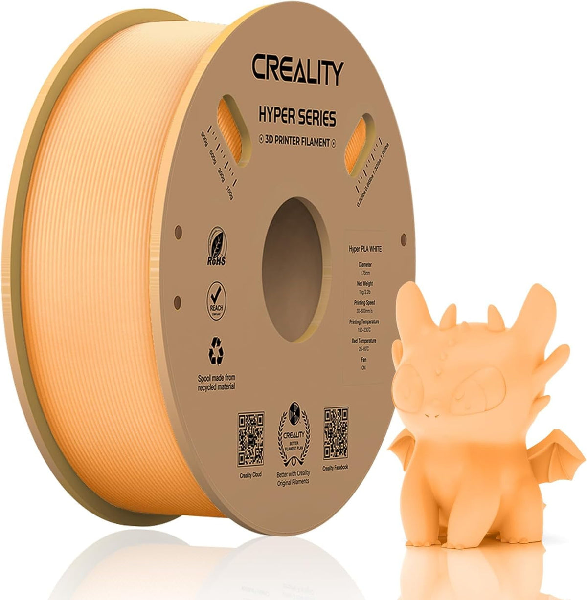 Creality Hyper PLA Filament 3D Printer Filament 600mm/s Higher Toughness High-Speed Printing Dimensional Accuracy +/- 0.03mm 1kg(2.2lbs) Compatible with Most 3D Printers, Complexion