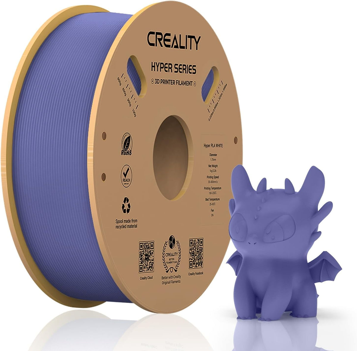 Creality Hyper PLA Filament 3D Printer Filament 600mm/s Higher Toughness High-Speed Printing Dimensional Accuracy +/- 0.03mm 1kg(2.2lbs) Compatible with Most 3D Printers, Complexion