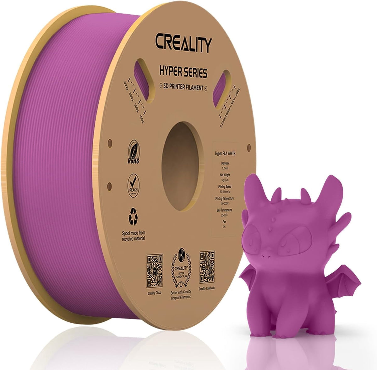 Creality Hyper PLA Filament 3D Printer Filament 600mm/s Higher Toughness High-Speed Printing Dimensional Accuracy +/- 0.03mm 1kg(2.2lbs) Compatible with Most 3D Printers, Complexion