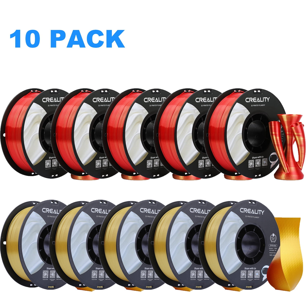 Creality Official 3D Printer Filament 2 Packs 1.75mm Silk PLA Filament Dimensional Accuracy +/- 0.03 mm 2.2lbs for 3D Printers