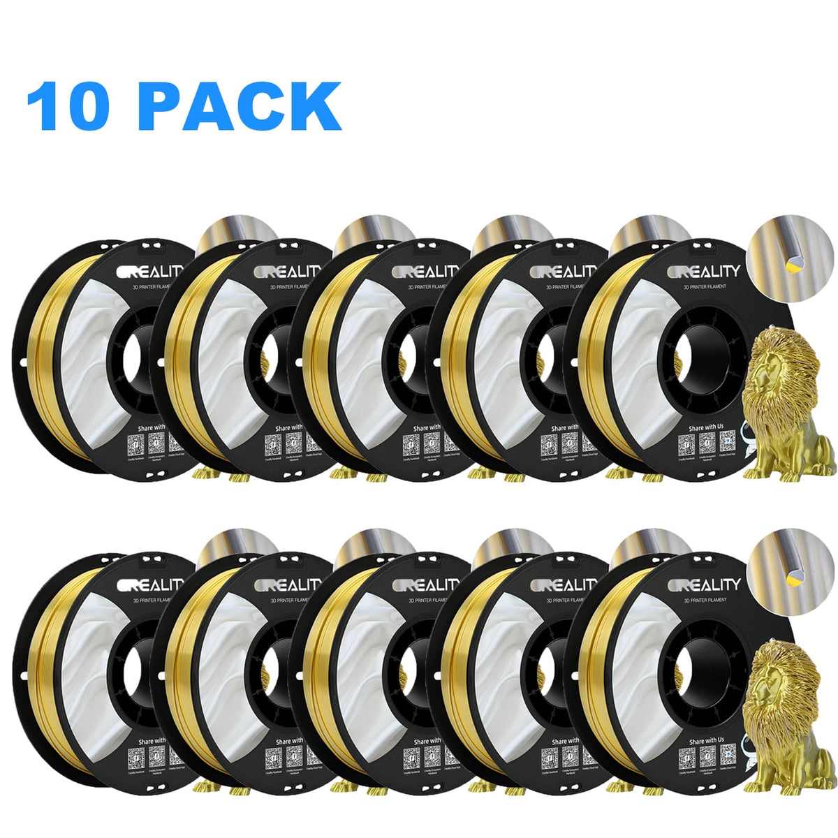 12 Pack Creality 1.75mm Silk PLA Filaments Gloss Shiny Silk PLA 12kg, Tangle-free for All 3D Printers-All Colors