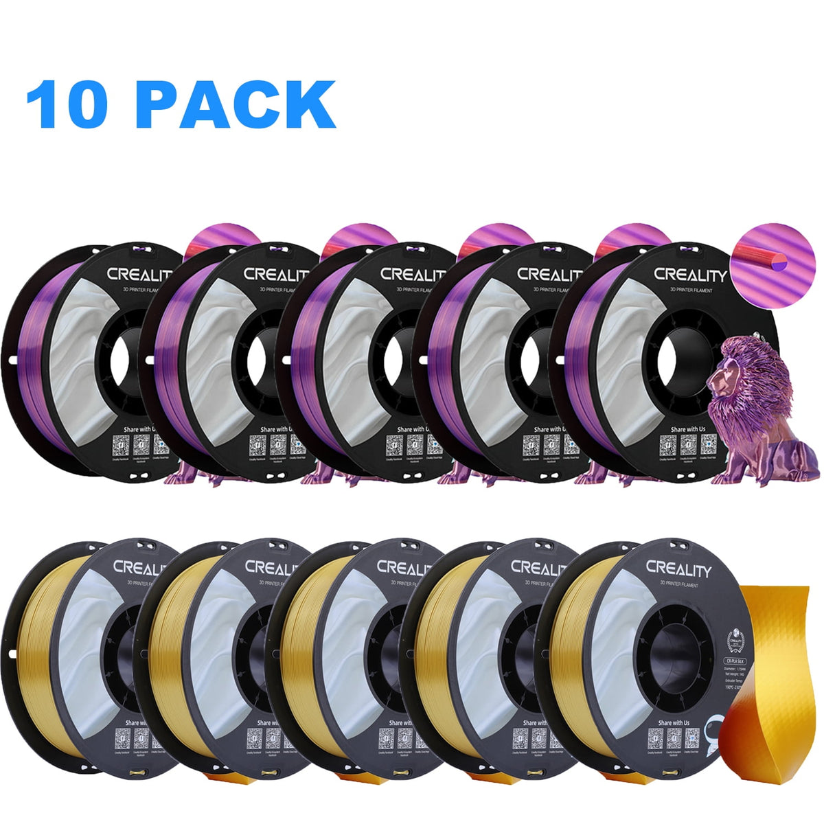 12 Pack Creality 1.75mm Silk PLA Filaments Gloss Shiny Silk PLA 12kg, Tangle-free for All 3D Printers-All Colors