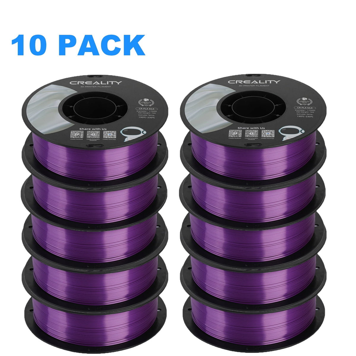12 Pack Creality 1.75mm Silk PLA Filaments Gloss Shiny Silk PLA 12kg, Tangle-free for All 3D Printers-All Colors