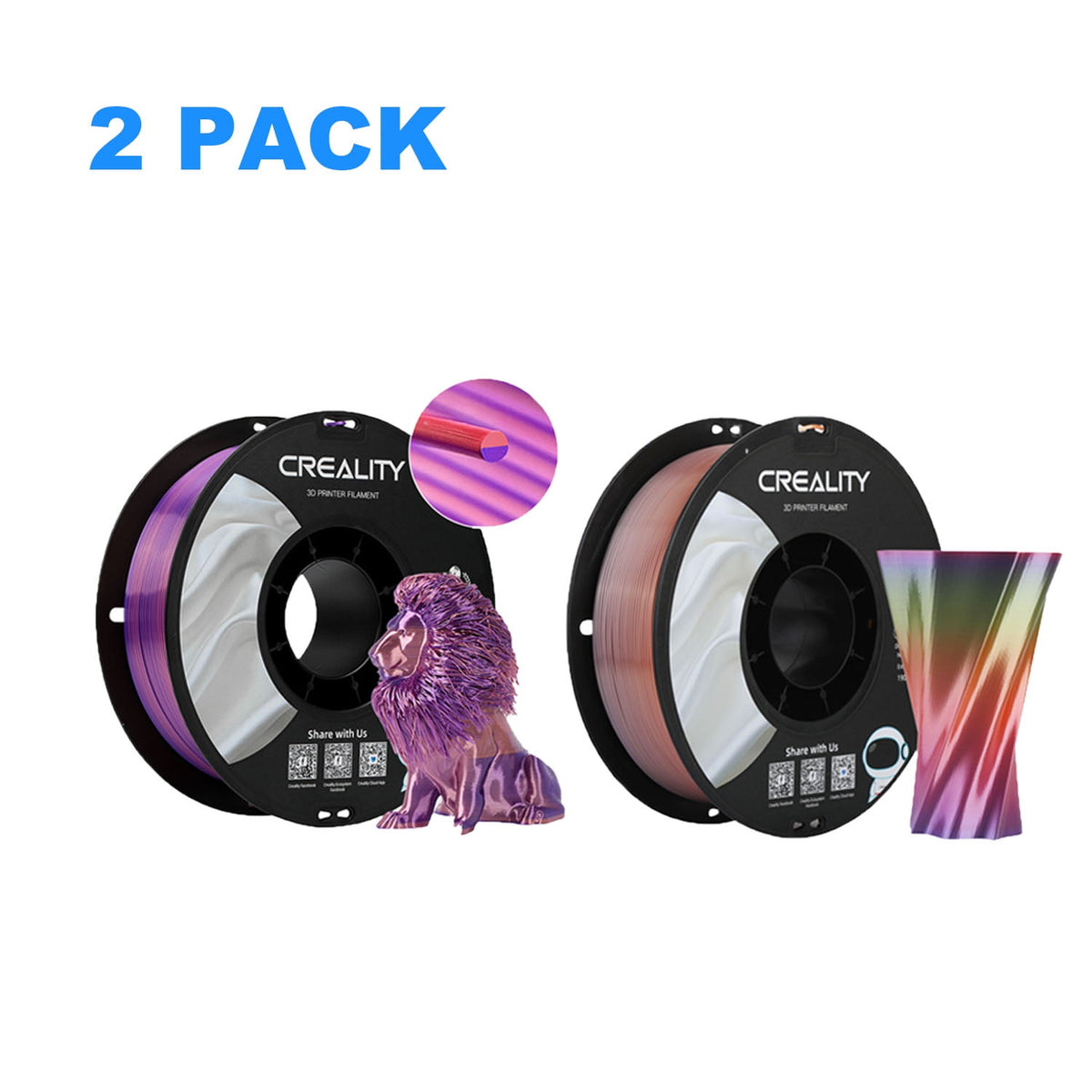 12 Pack Creality 1.75mm Silk PLA Filaments Gloss Shiny Silk PLA 12kg, Tangle-free for All 3D Printers-All Colors