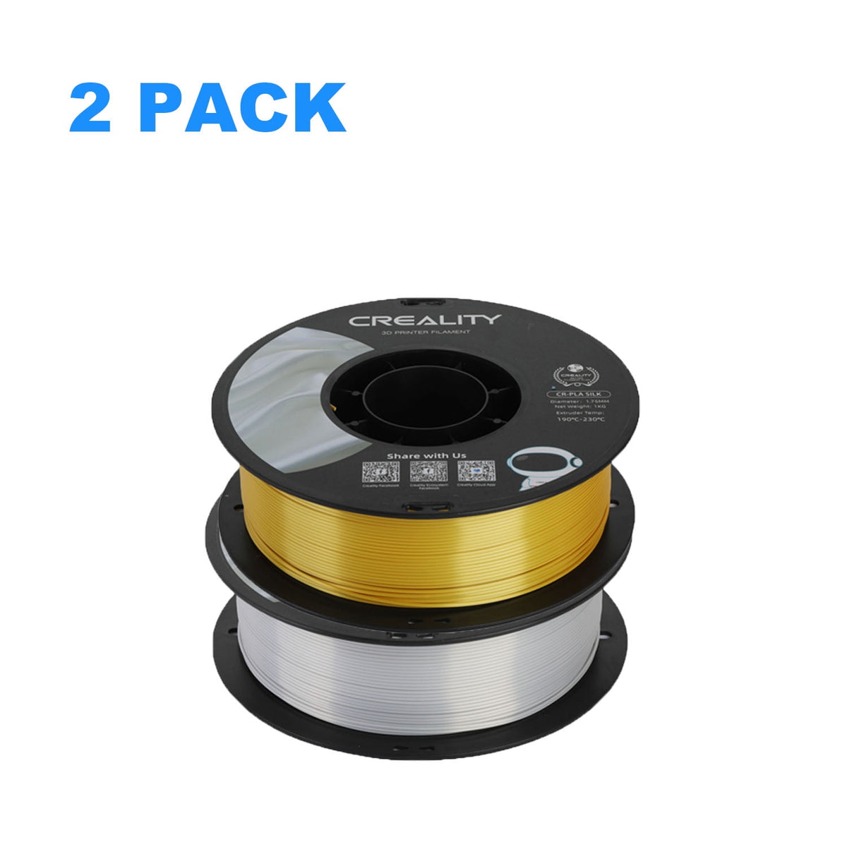 12 Pack Creality 1.75mm Silk PLA Filaments Gloss Shiny Silk PLA 12kg, Tangle-free for All 3D Printers-All Colors