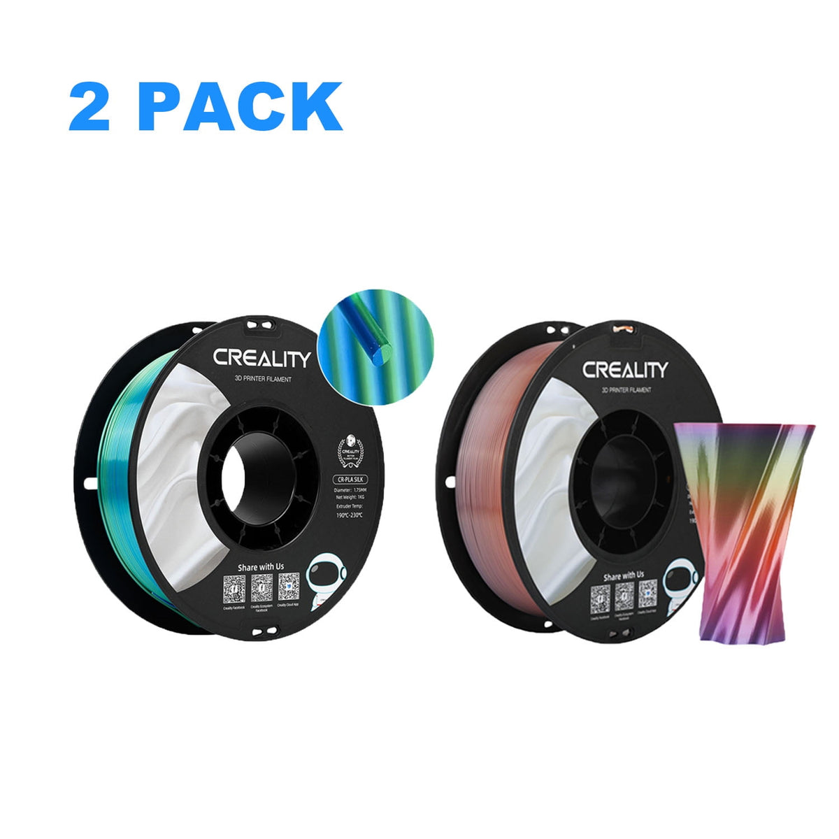 Creality Official 3D Printer Filament 2 Packs 1.75mm Silk PLA Filament Dimensional Accuracy +/- 0.03 mm 2.2lbs for 3D Printers