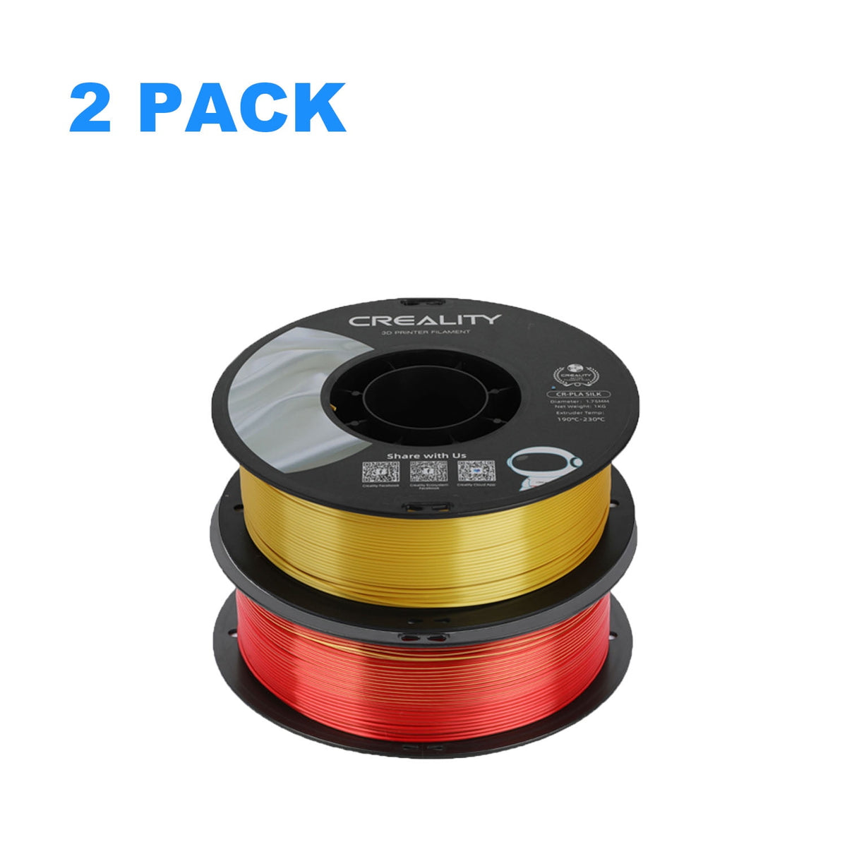 Creality Official 3D Printer Filament 2 Packs 1.75mm Silk PLA Filament Dimensional Accuracy +/- 0.03 mm 2.2lbs for 3D Printers