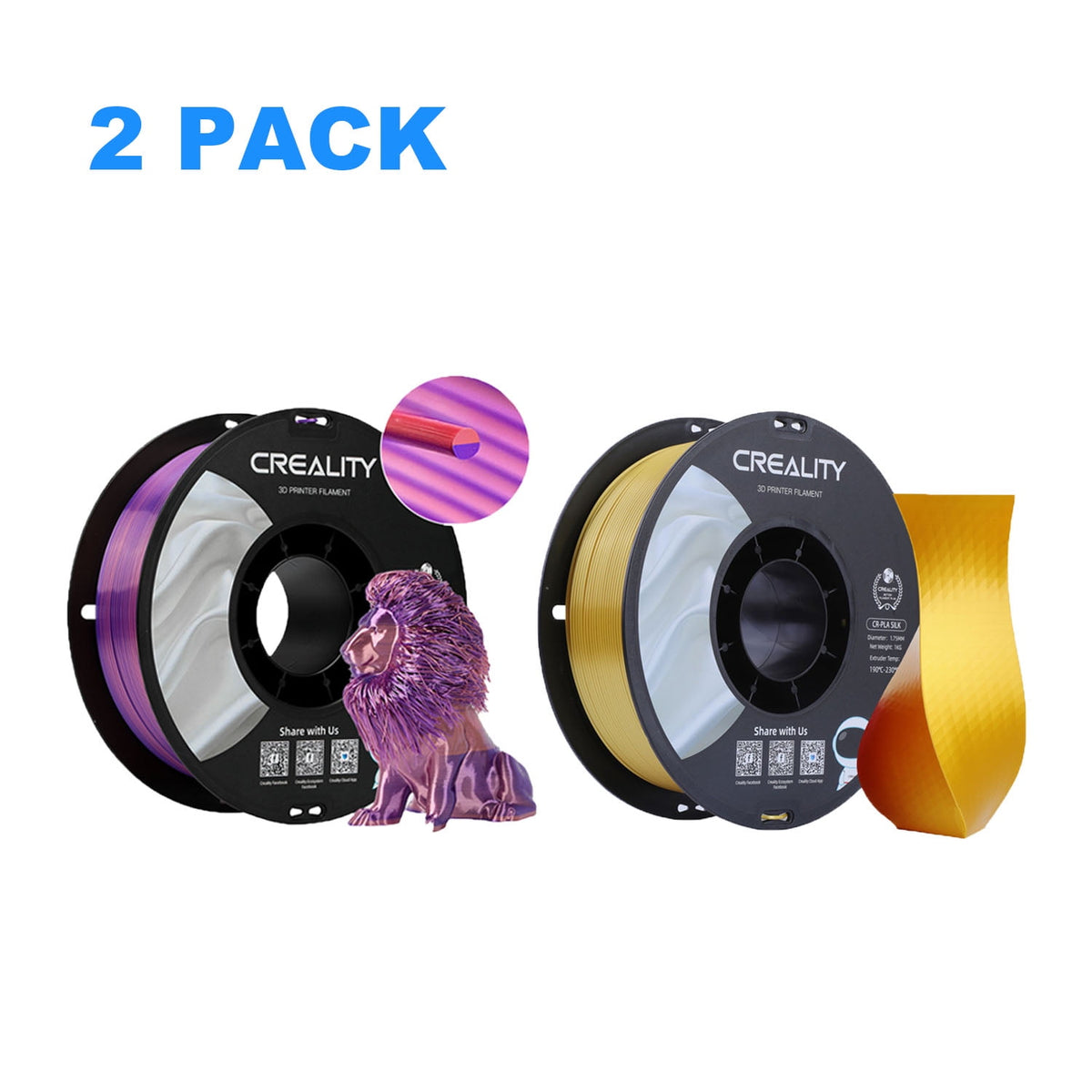 12 Pack Creality 1.75mm Silk PLA Filaments Gloss Shiny Silk PLA 12kg, Tangle-free for All 3D Printers-All Colors
