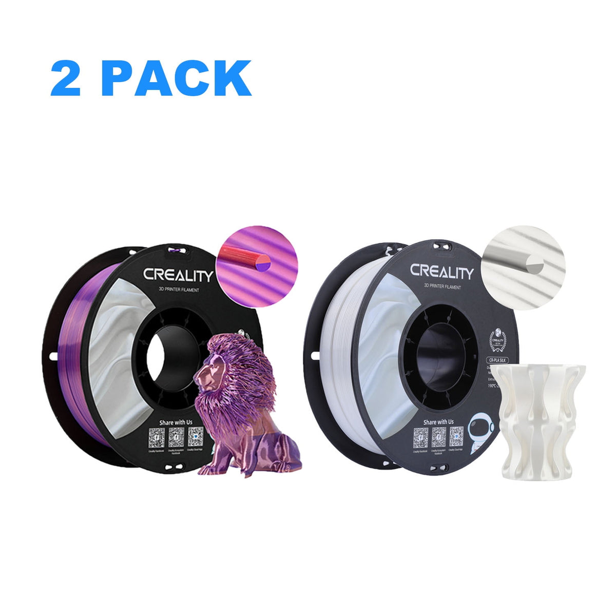 12 Pack Creality 1.75mm Silk PLA Filaments Gloss Shiny Silk PLA 12kg, Tangle-free for All 3D Printers-All Colors