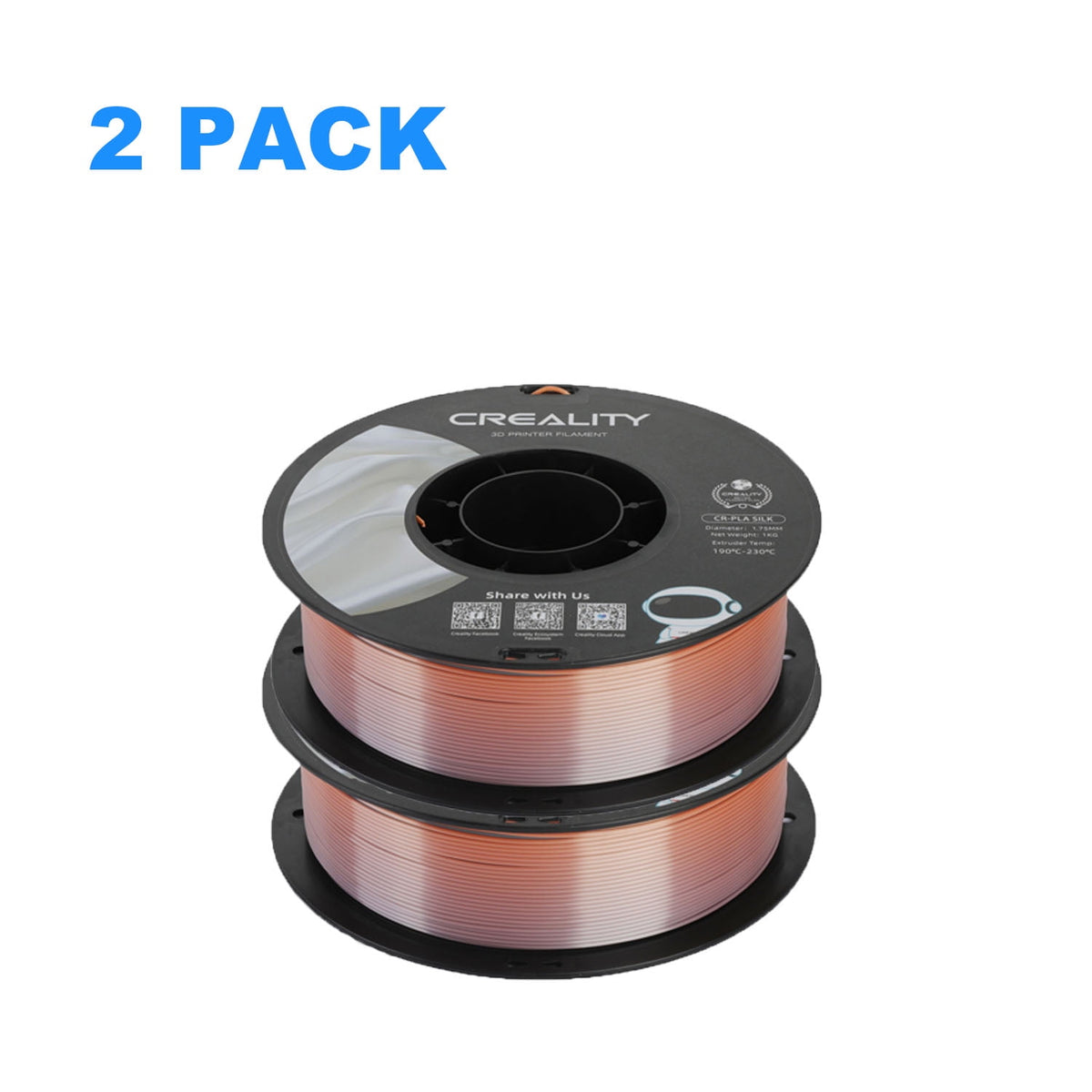 Creality Official 3D Printer Filament 2 Packs 1.75mm Silk PLA Filament Dimensional Accuracy +/- 0.03 mm 2.2lbs for 3D Printers