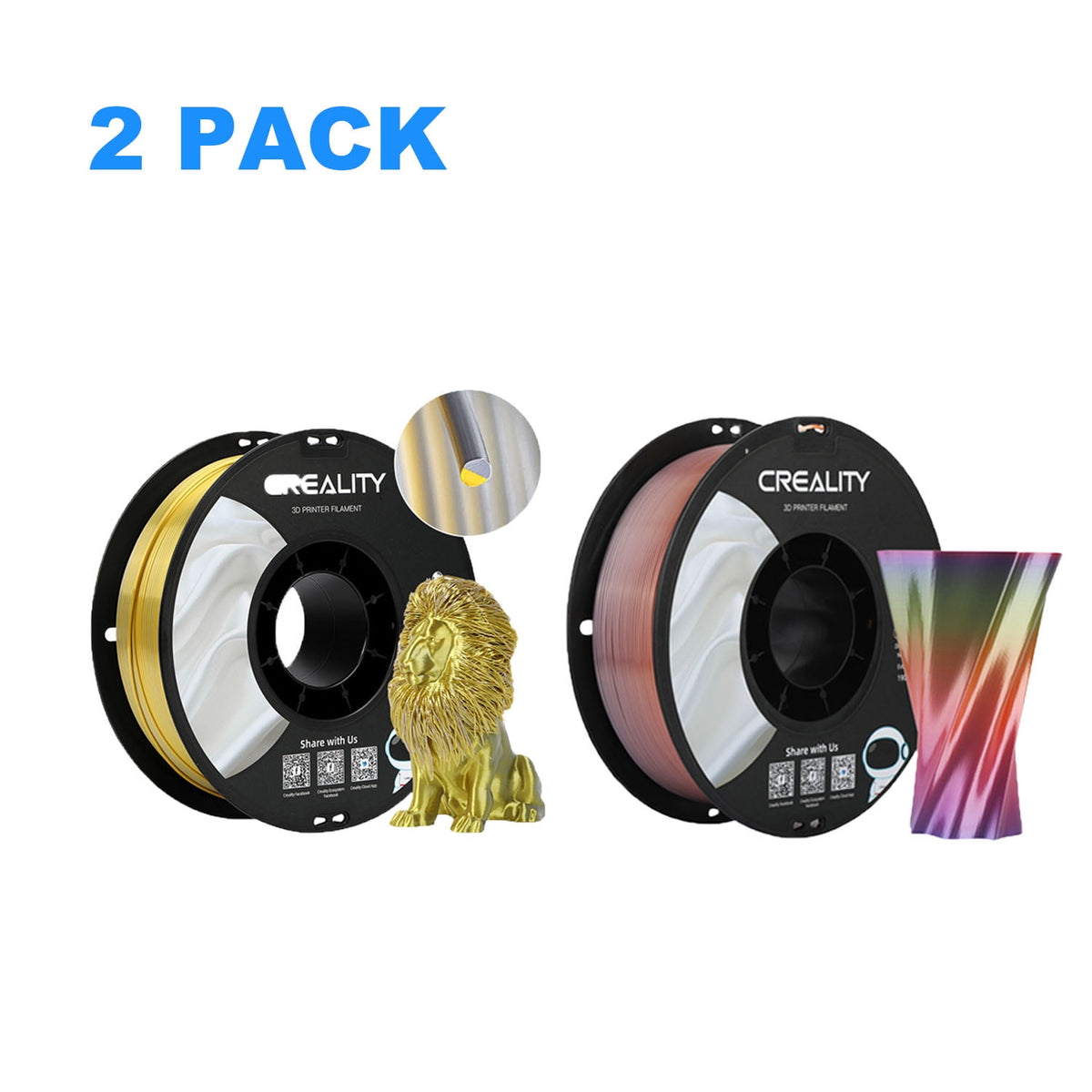 12 Pack Creality 1.75mm Silk PLA Filaments Gloss Shiny Silk PLA 12kg, Tangle-free for All 3D Printers-All Colors