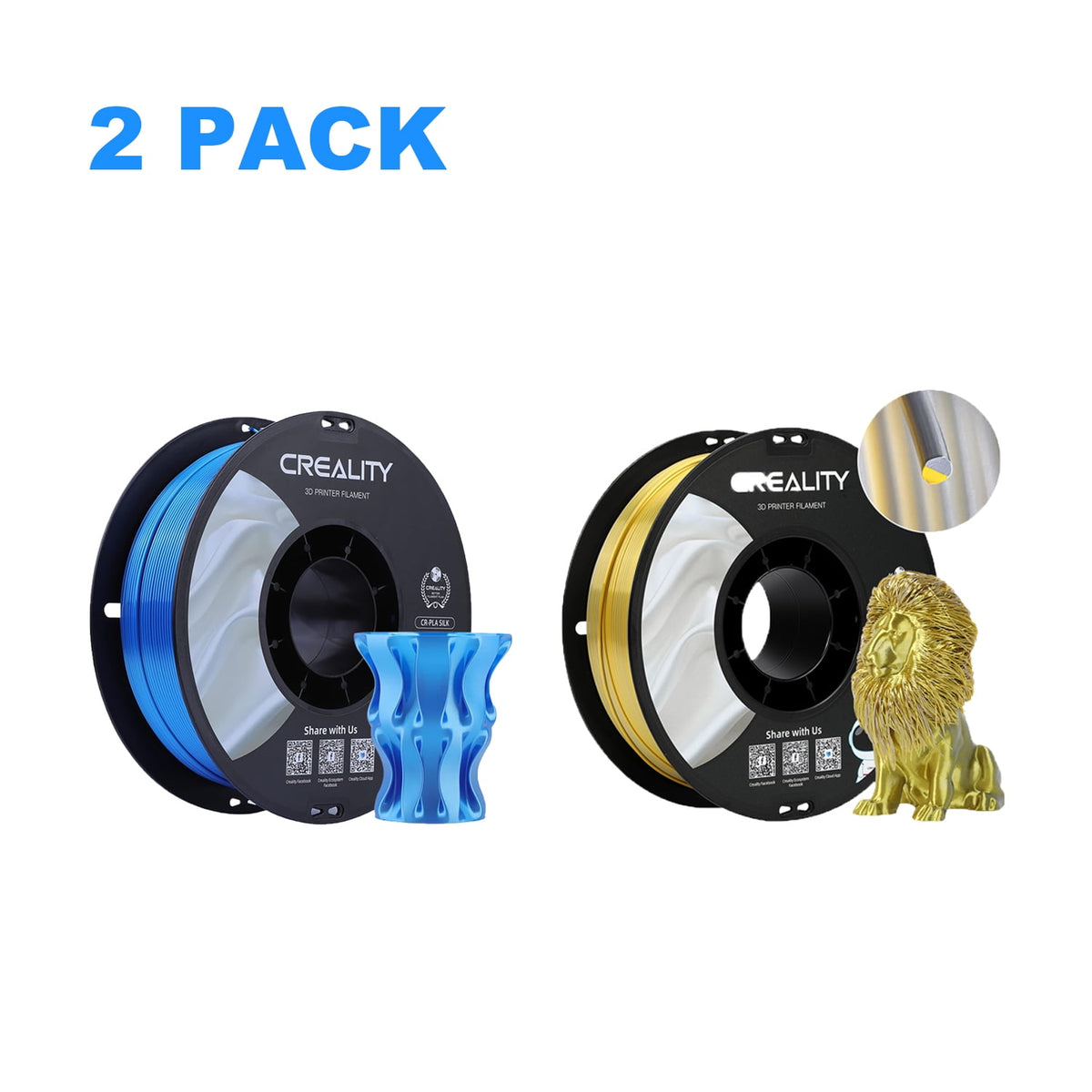 12 Pack Creality 1.75mm Silk PLA Filaments Gloss Shiny Silk PLA 12kg, Tangle-free for All 3D Printers-All Colors