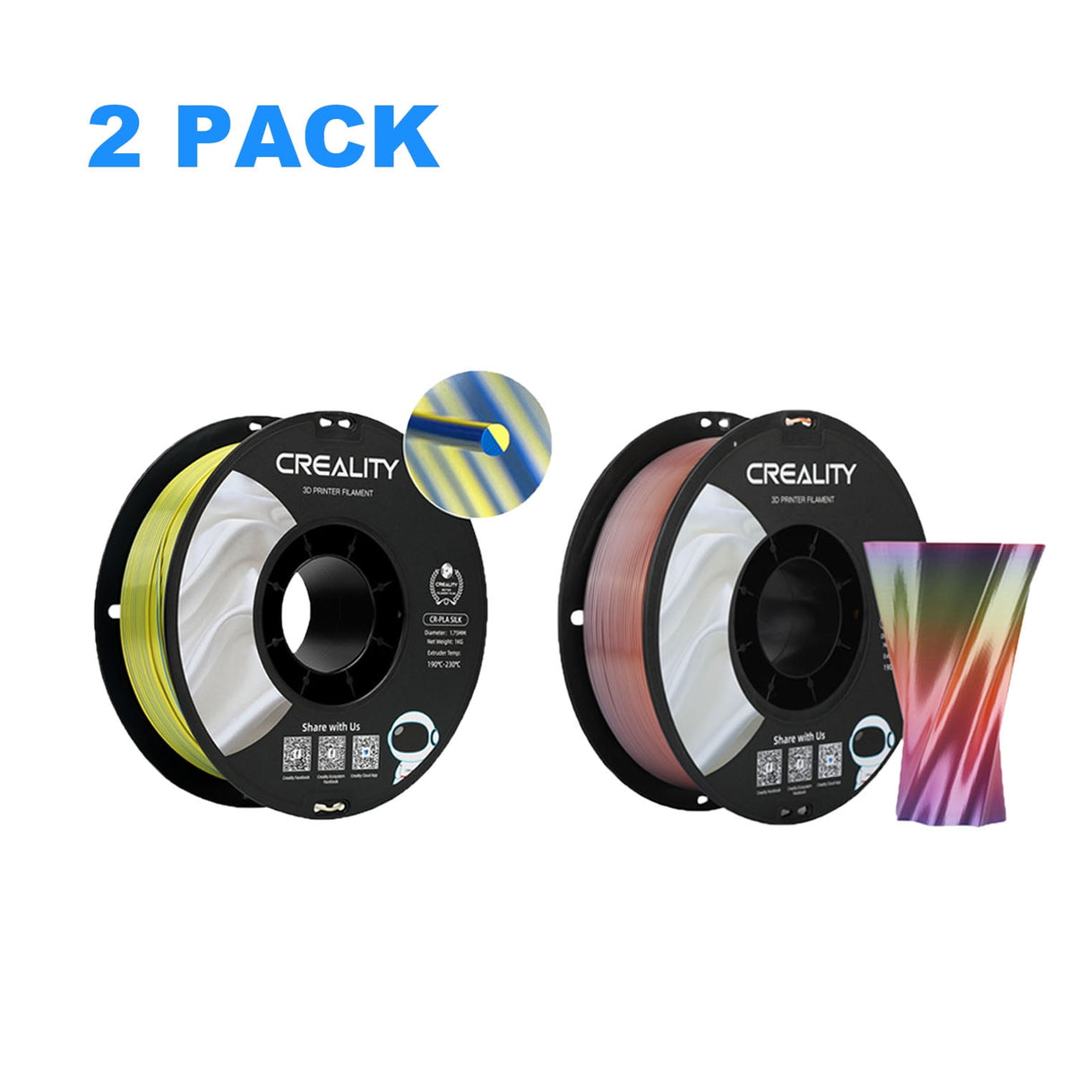 Creality Official 3D Printer Filament 2 Packs 1.75mm Silk PLA Filament Dimensional Accuracy +/- 0.03 mm 2.2lbs for 3D Printers