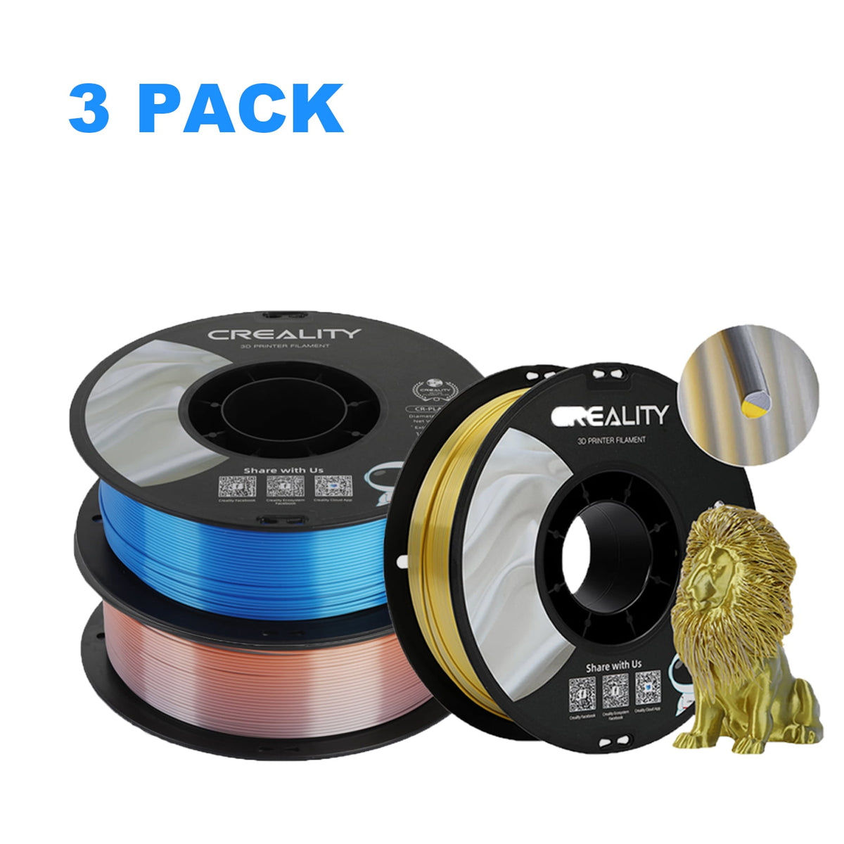 12 Pack Creality 1.75mm Silk PLA Filaments Gloss Shiny Silk PLA 12kg, Tangle-free for All 3D Printers-All Colors