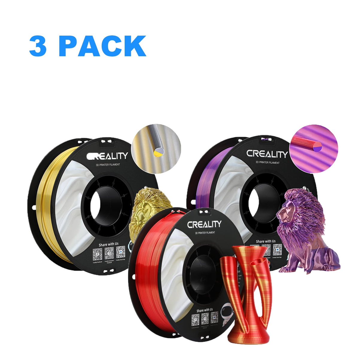 Creality Official 3D Printer Filament 2 Packs 1.75mm Silk PLA Filament Dimensional Accuracy +/- 0.03 mm 2.2lbs for 3D Printers