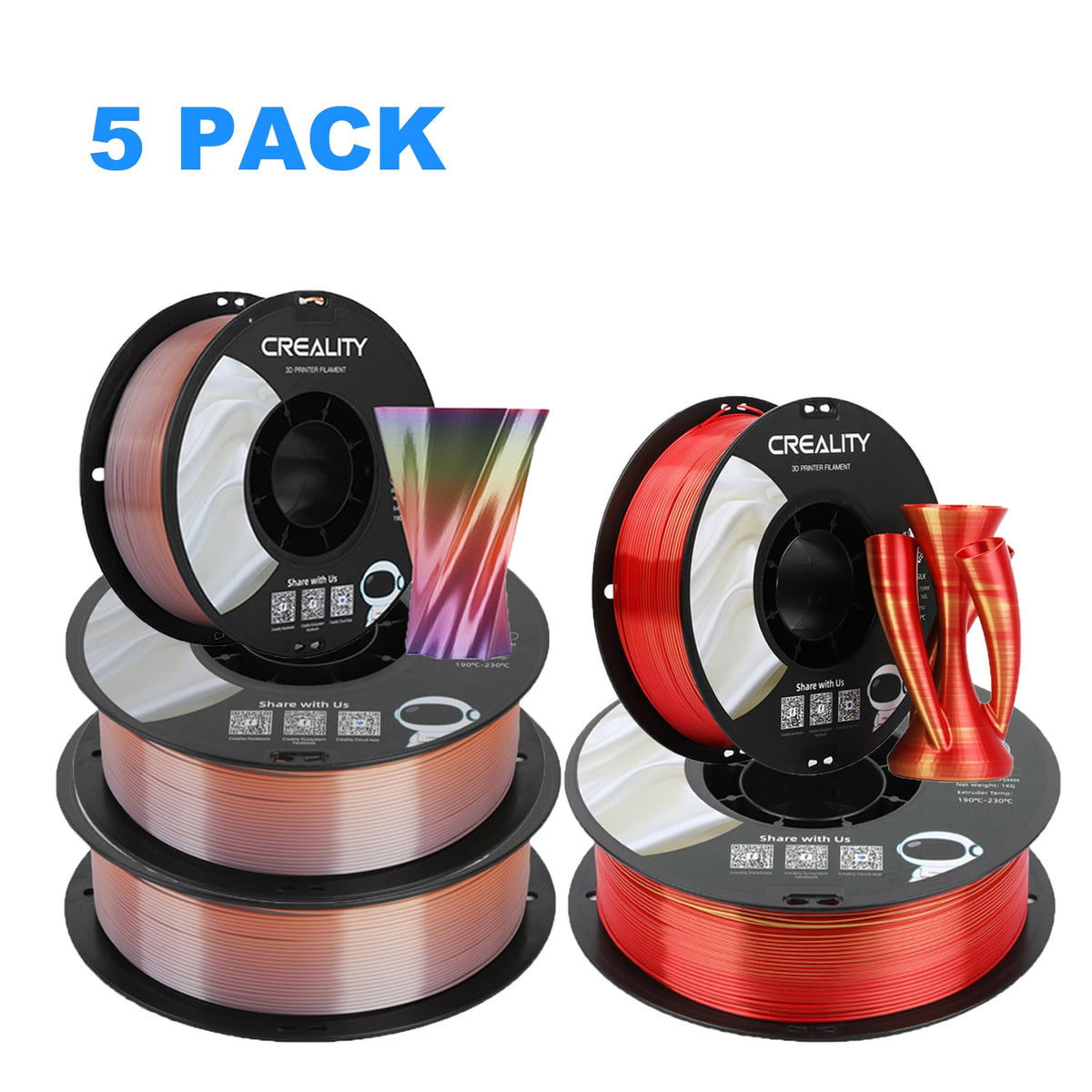 12 Pack Creality 1.75mm Silk PLA Filaments Gloss Shiny Silk PLA 12kg, Tangle-free for All 3D Printers-All Colors