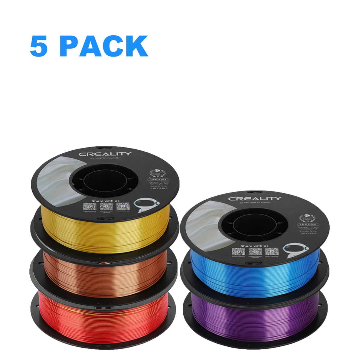12 Pack Creality 1.75mm Silk PLA Filaments Gloss Shiny Silk PLA 12kg, Tangle-free for All 3D Printers-All Colors