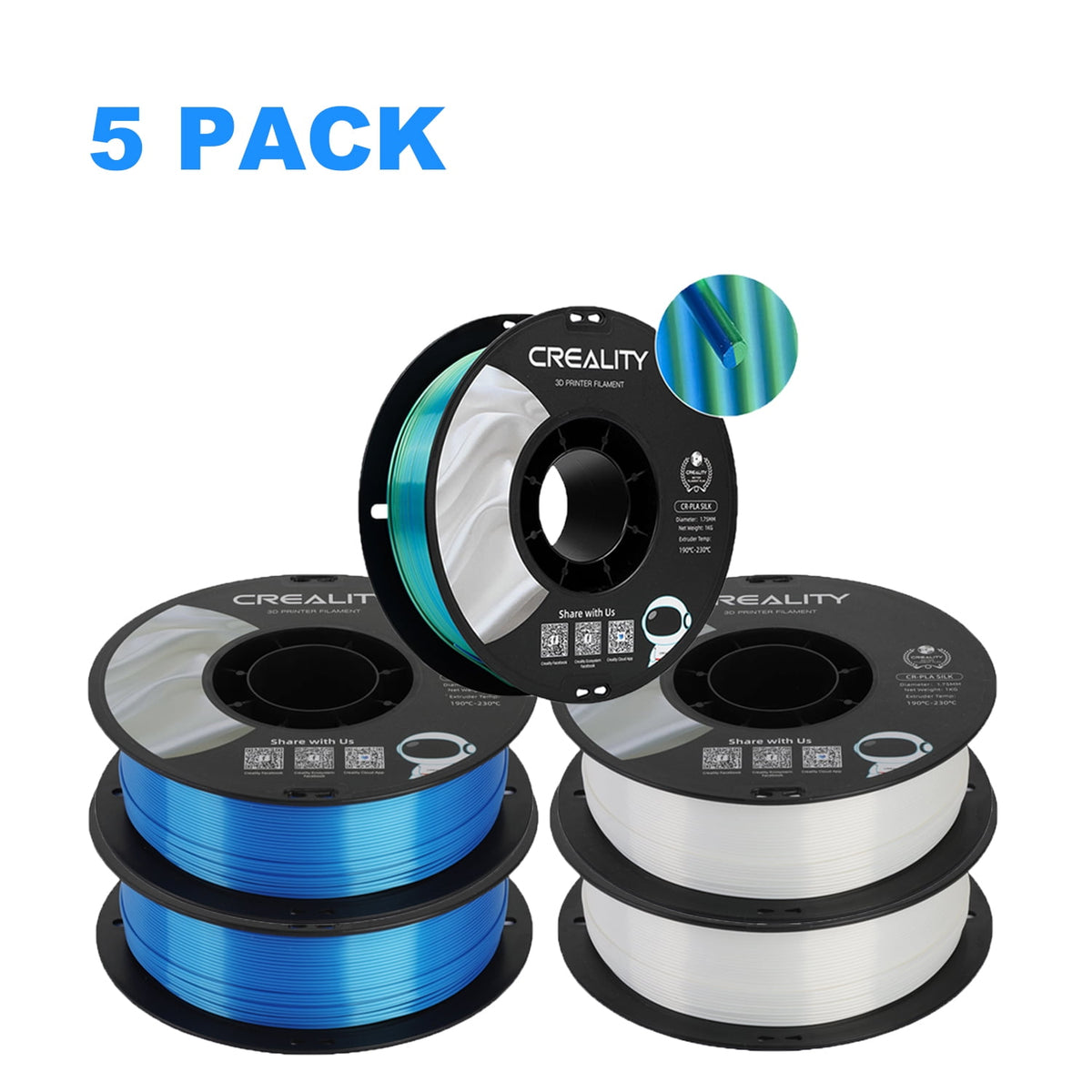 Creality Official 3D Printer Filament 2 Packs 1.75mm Silk PLA Filament Dimensional Accuracy +/- 0.03 mm 2.2lbs for 3D Printers