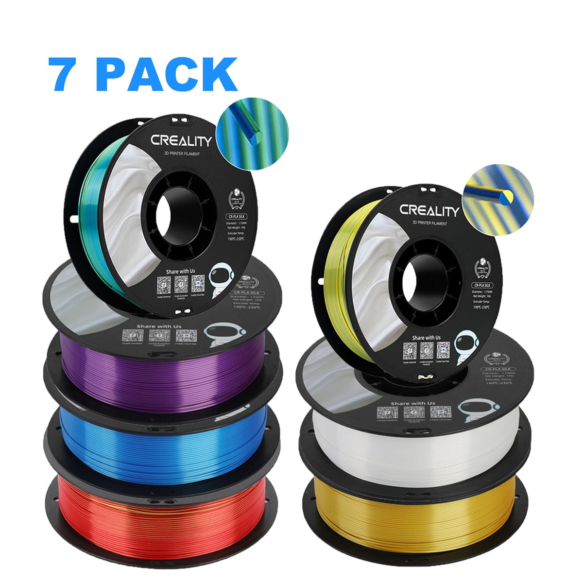 Creality Official 3D Printer Filament 2 Packs 1.75mm Silk PLA Filament Dimensional Accuracy +/- 0.03 mm 2.2lbs for 3D Printers