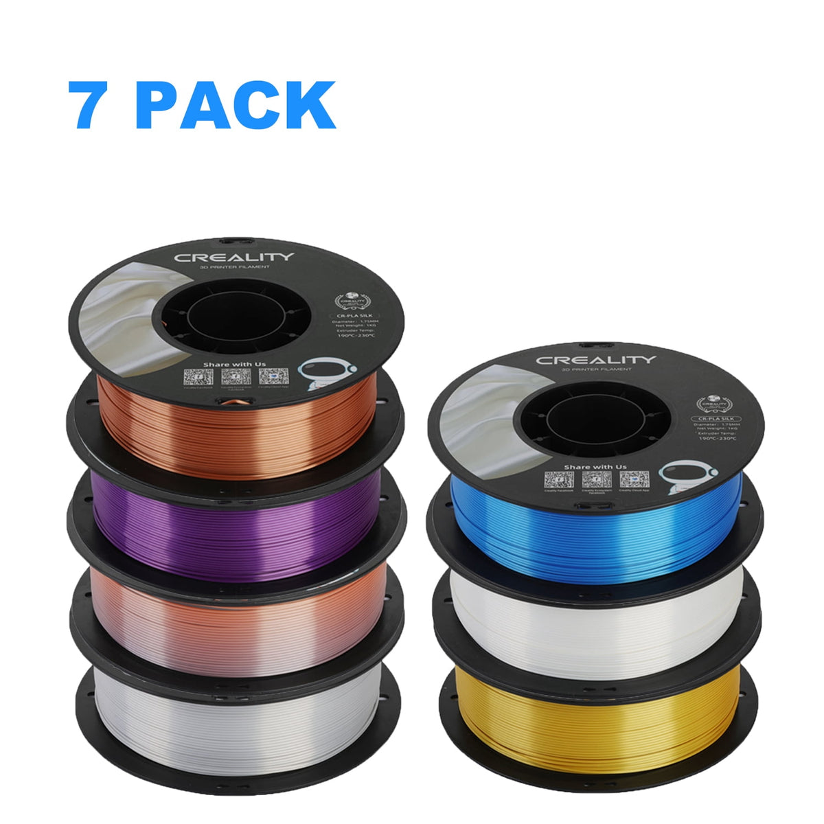12 Pack Creality 1.75mm Silk PLA Filaments Gloss Shiny Silk PLA 12kg, Tangle-free for All 3D Printers-All Colors