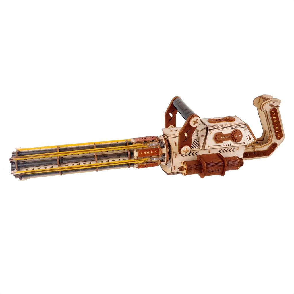 DIY 3D Wooden Gatling Gun Model Kit, Laser Cut Basswood Puzzle, Collectible Hobby Gift