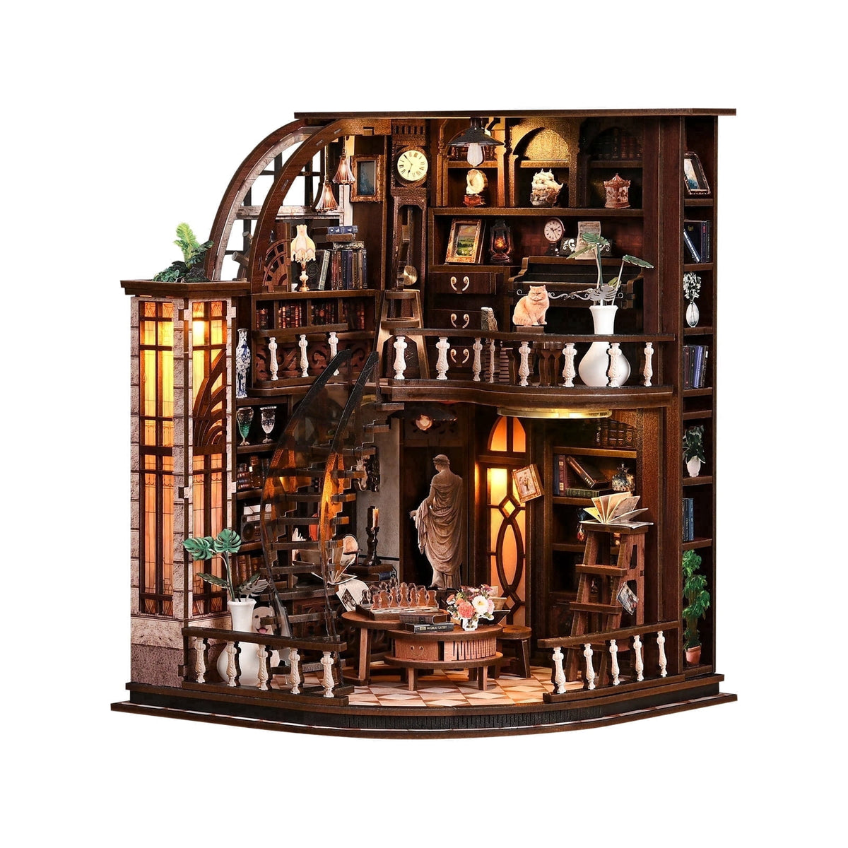 DIY Book Nook Kit with LED Light,Forest Tea Book Club Miniature House Bookshelf Insert Decor, 3D Wooden Puzzle Dollhouse Craft Kit for Adults Teens, Book Lover Gift